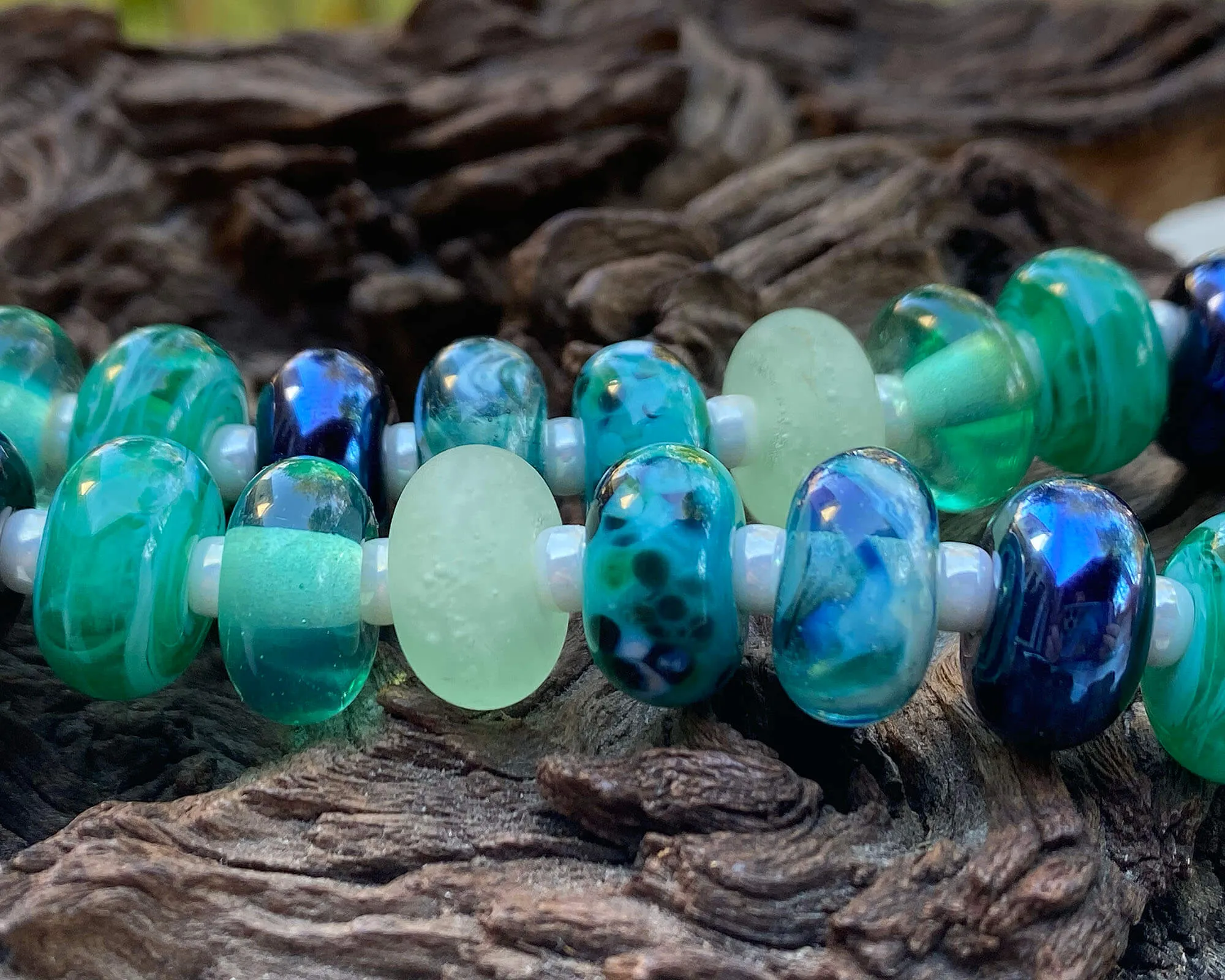 Elegant Teal Green Swirls Lampwork Beads Set SRA