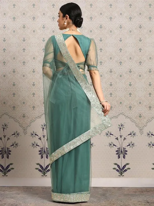 Embroidered Net Saree