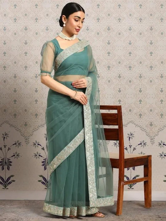 Embroidered Net Saree