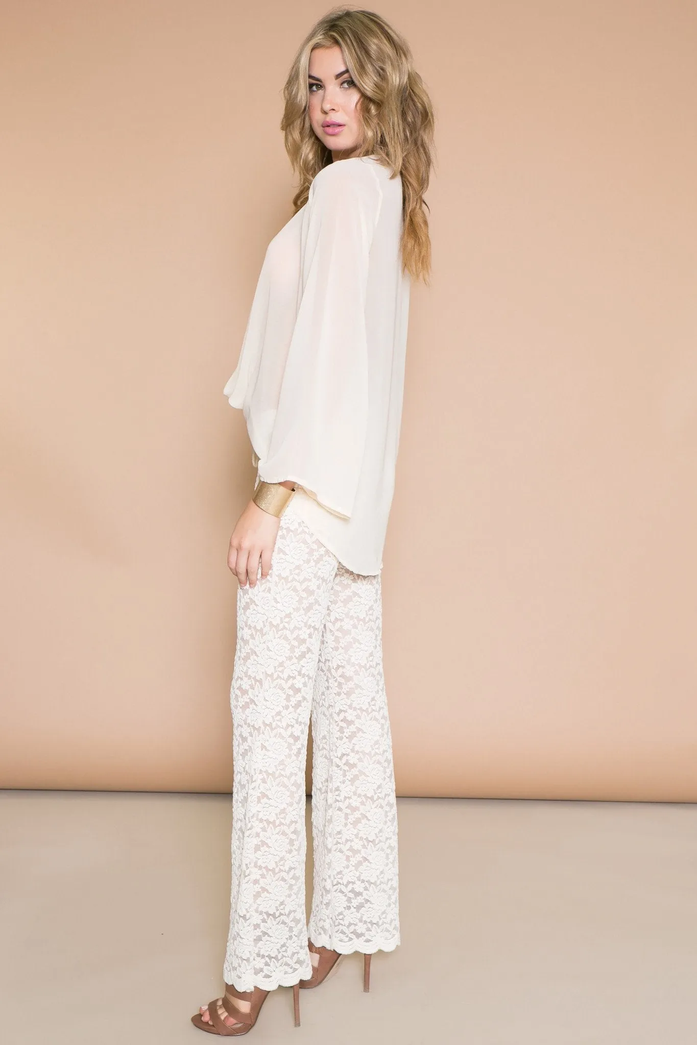 EMMA WRAP CHIFFON BELL SLEEVE BLOUSE