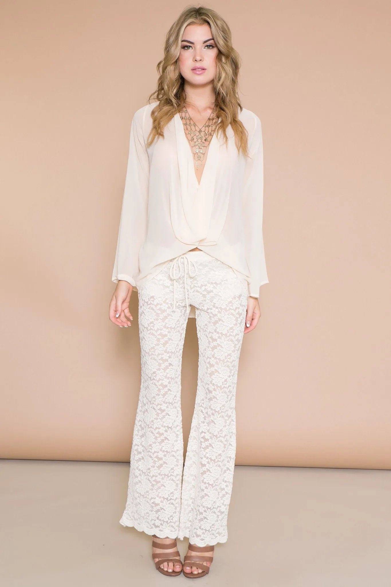 EMMA WRAP CHIFFON BELL SLEEVE BLOUSE