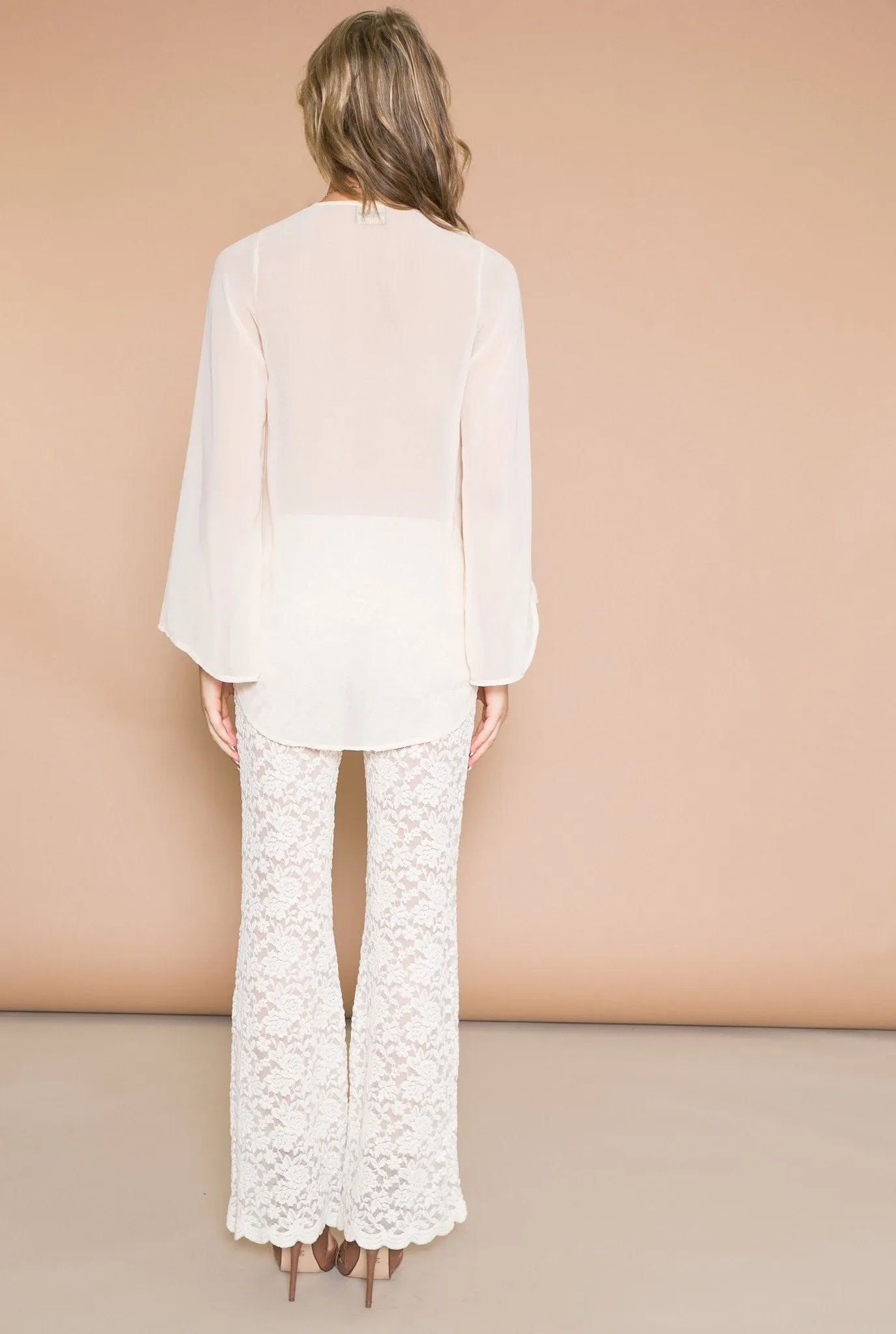 EMMA WRAP CHIFFON BELL SLEEVE BLOUSE