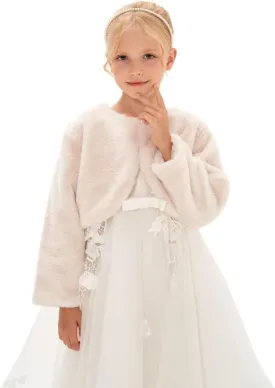 Girls Long Sleeve Cardigan Cotton Bolero Shrug Long Sleeve Top Cute Jacket Outwear White for Girls Size 2-8