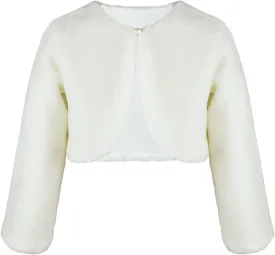 Girls Long Sleeve Cardigan Cotton Bolero Shrug Long Sleeve Top Cute Jacket Outwear White for Girls Size 2-8