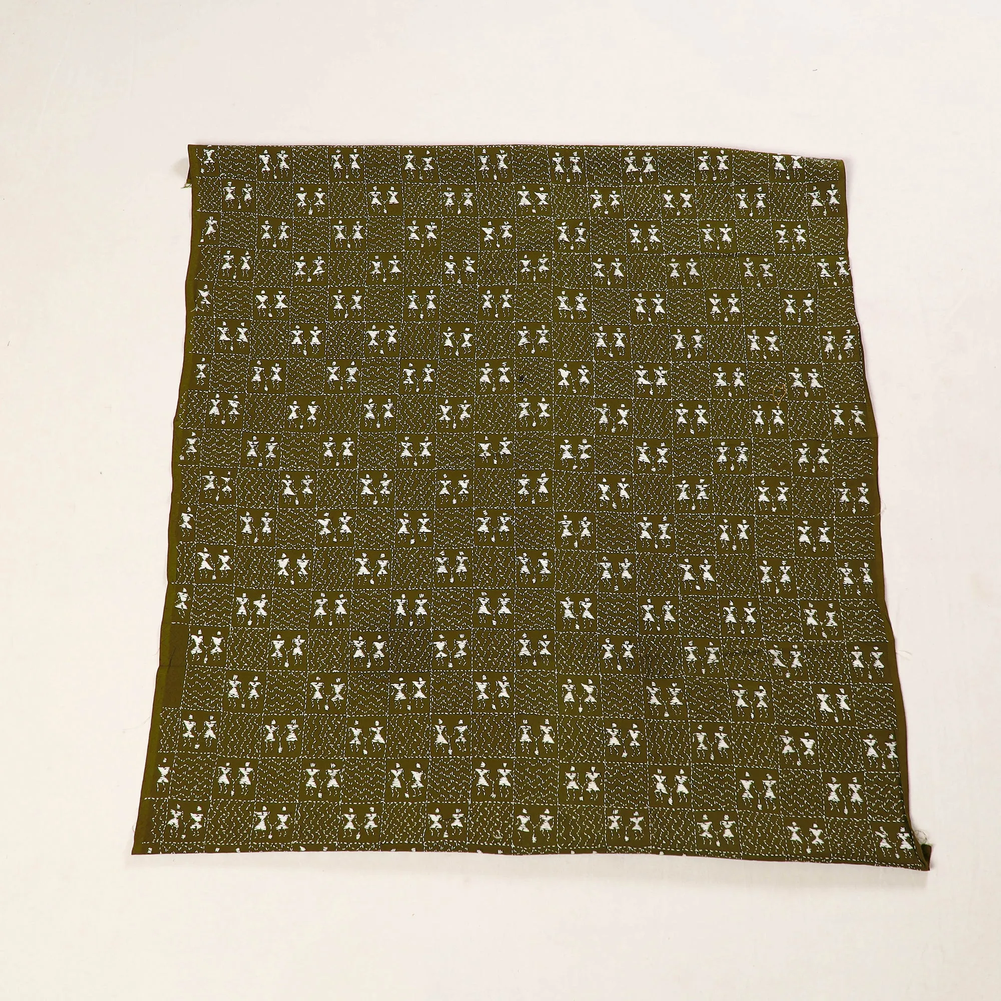 Green - Bengal Kantha Embroidery Cotton Blouse Piece 71