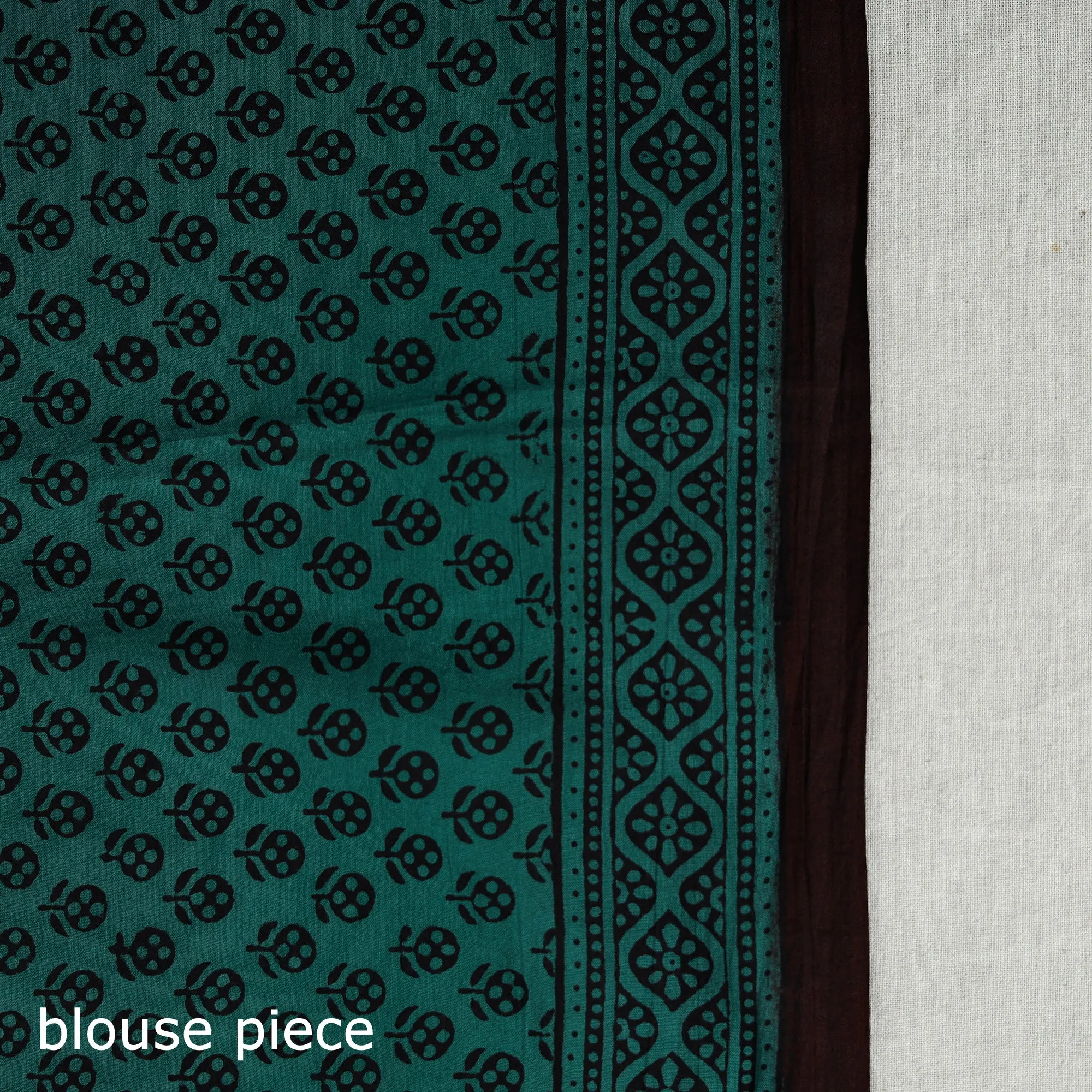 Green - Natural Dyed Bagh Print Cotton Saree with Blouse Piece 16