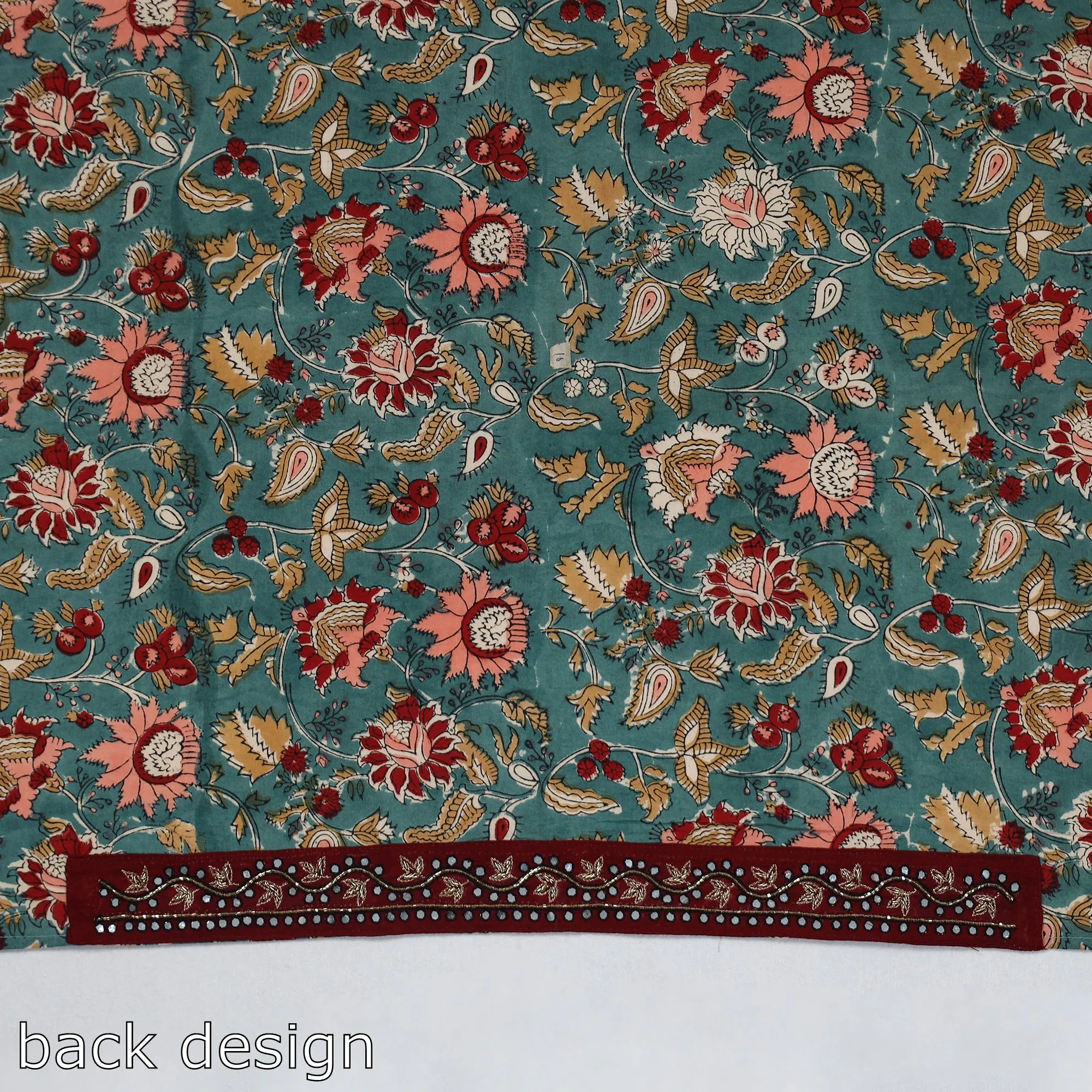 Green - Zardozi Hand Embroidered Sanganeri Cotton Blouse Piece