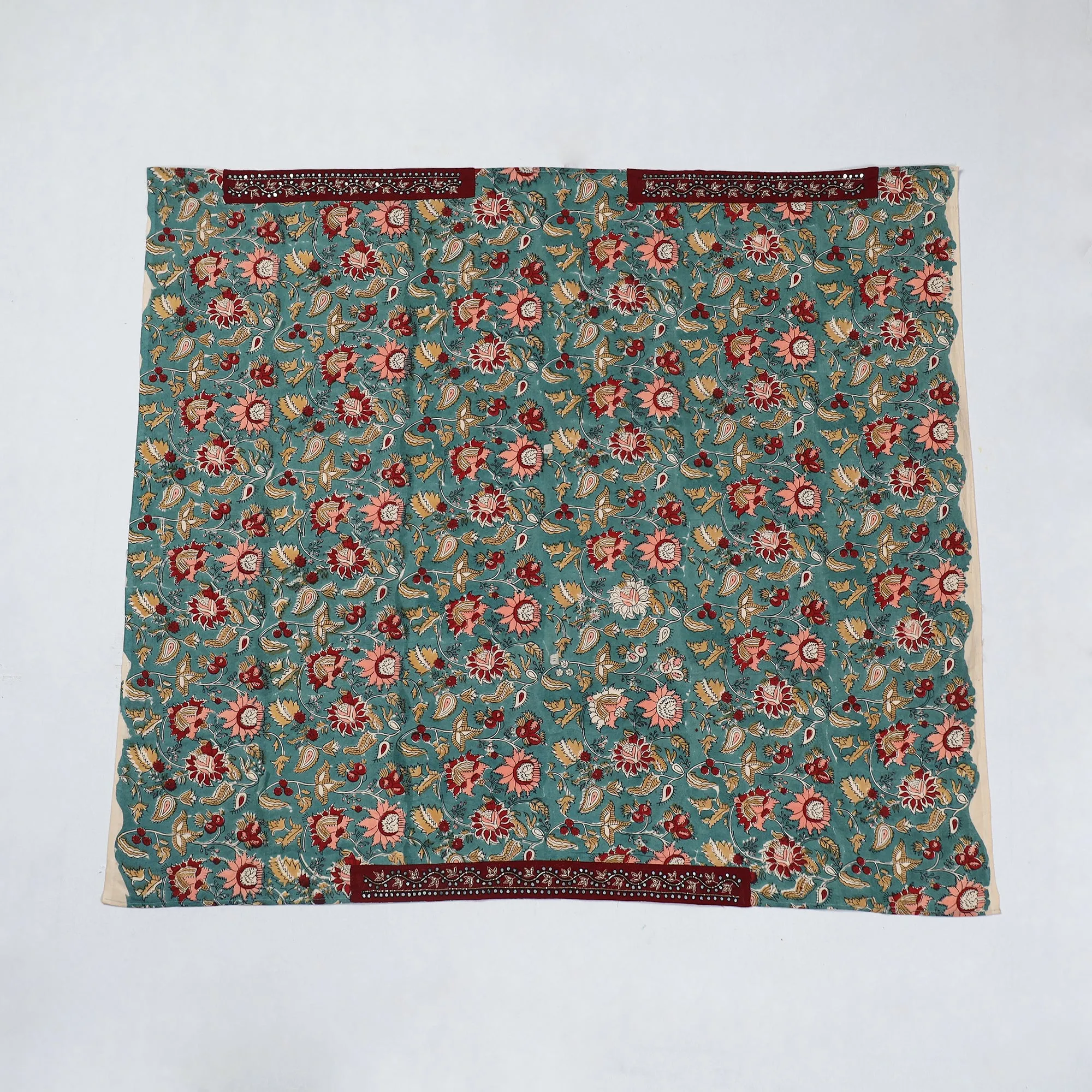 Green - Zardozi Hand Embroidered Sanganeri Cotton Blouse Piece