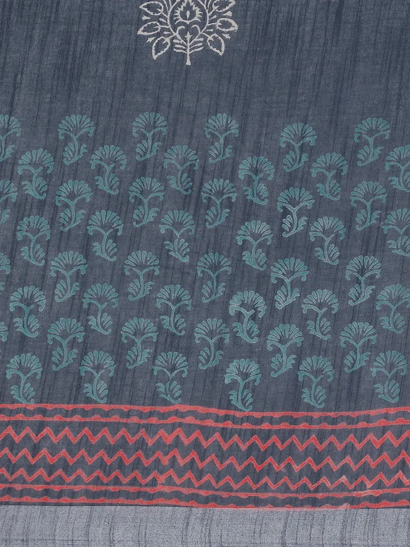 Grey Cotton Linen Saree