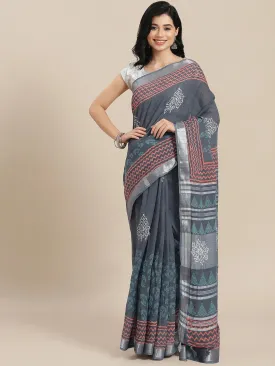 Grey Cotton Linen Saree