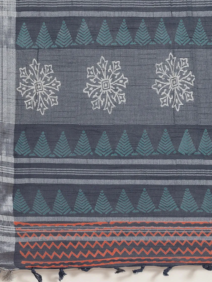 Grey Cotton Linen Saree