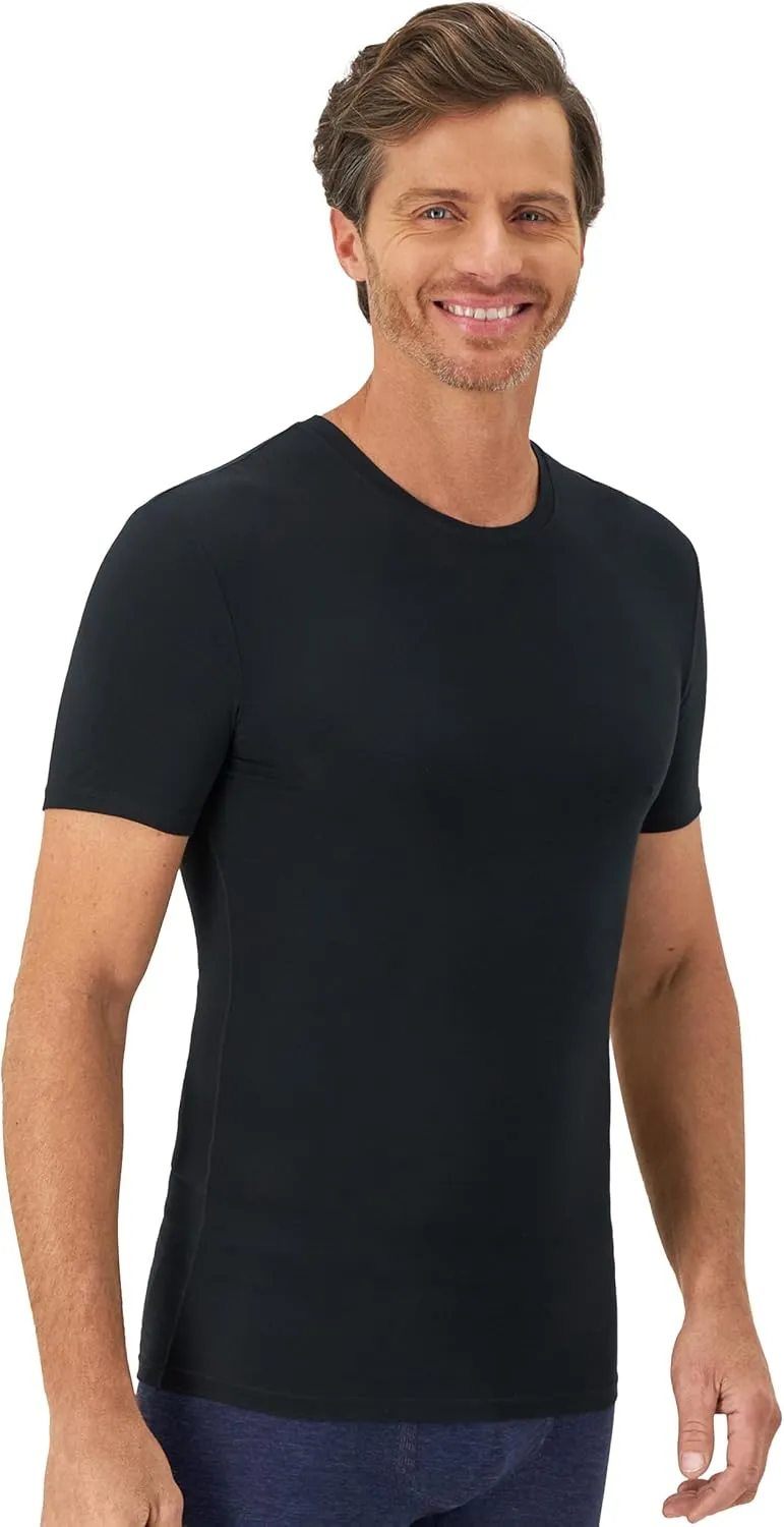 Hanes Men's Perfect Flex Crewneck Tee, 1-Pack, Stay Tucked Fitted Undershirt, Slim Fit Tight on Arms, White & Black