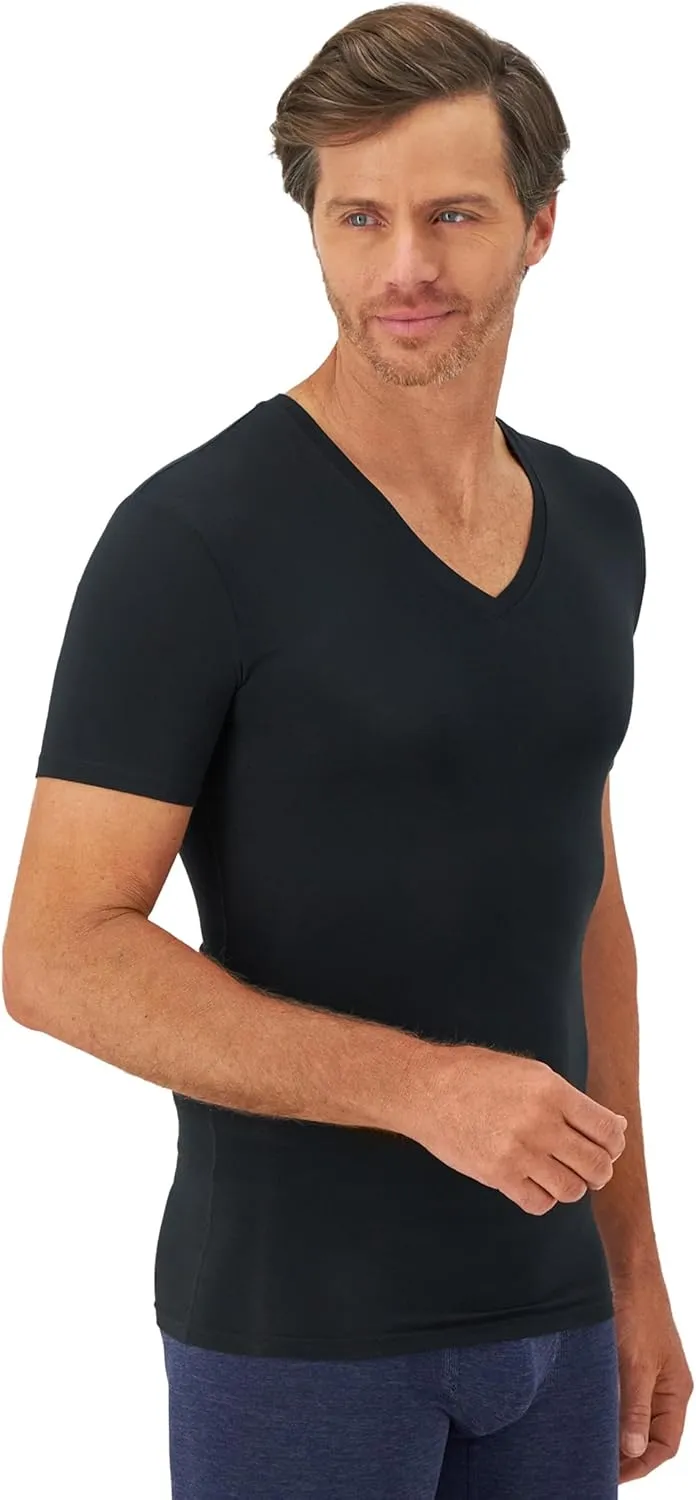 Hanes Men's Perfect Flex V-Neck Tee, 1-Pack, Stay Tucked Fitted Undershirt, Slim Fit Tight on Arms, White & Black