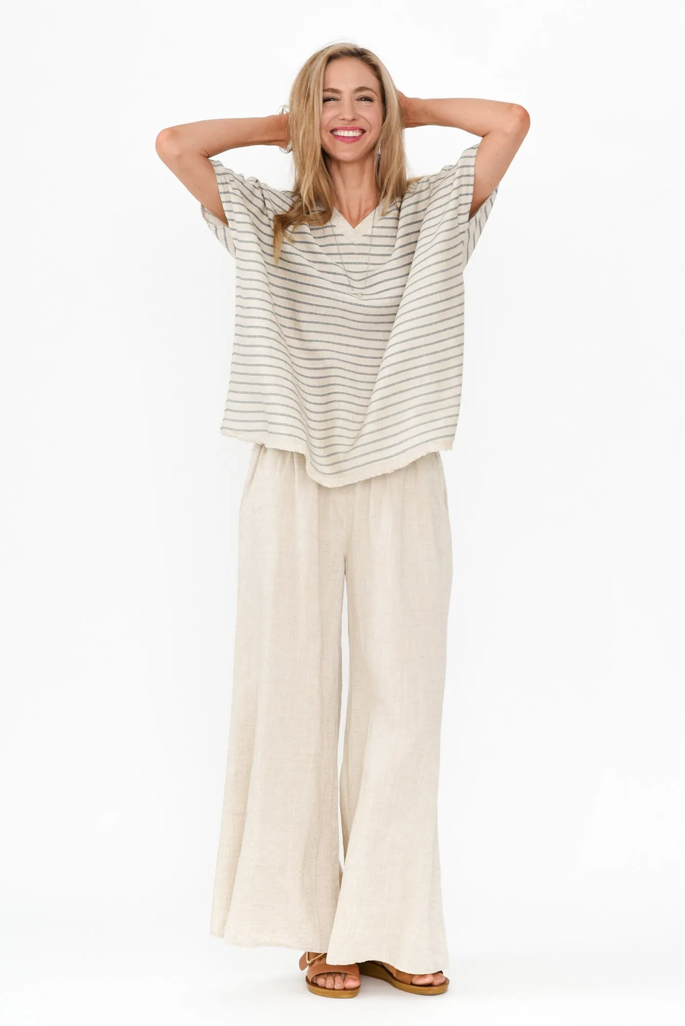 Hanley Beige Stripe Linen Blend Top