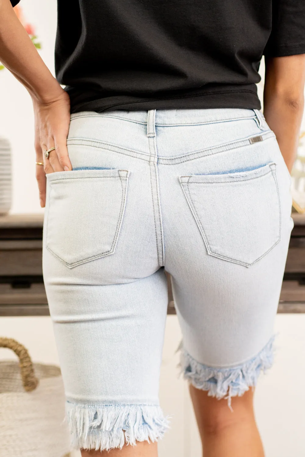 High Rise Double Fringe Hem Bermudas Shorts