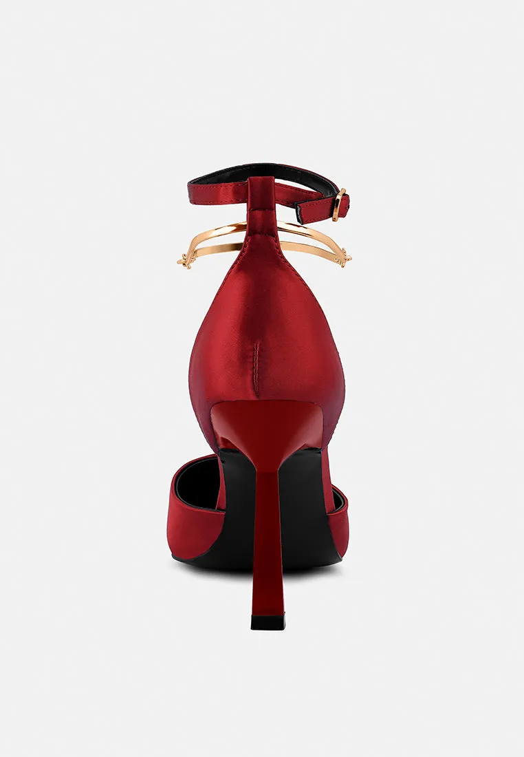HOBNOB Anklet Embellishment Stiletto Sandals In Red