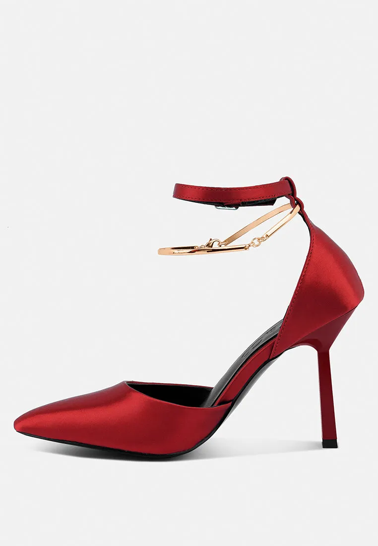 HOBNOB Anklet Embellishment Stiletto Sandals In Red