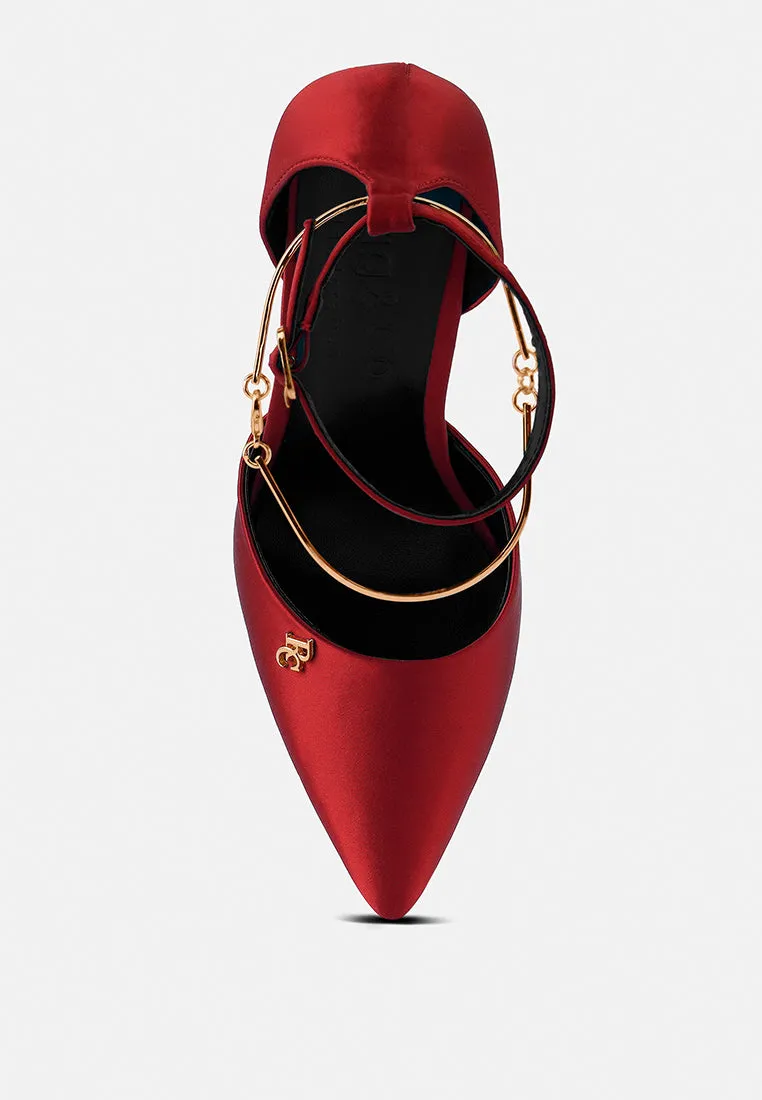 HOBNOB Anklet Embellishment Stiletto Sandals In Red