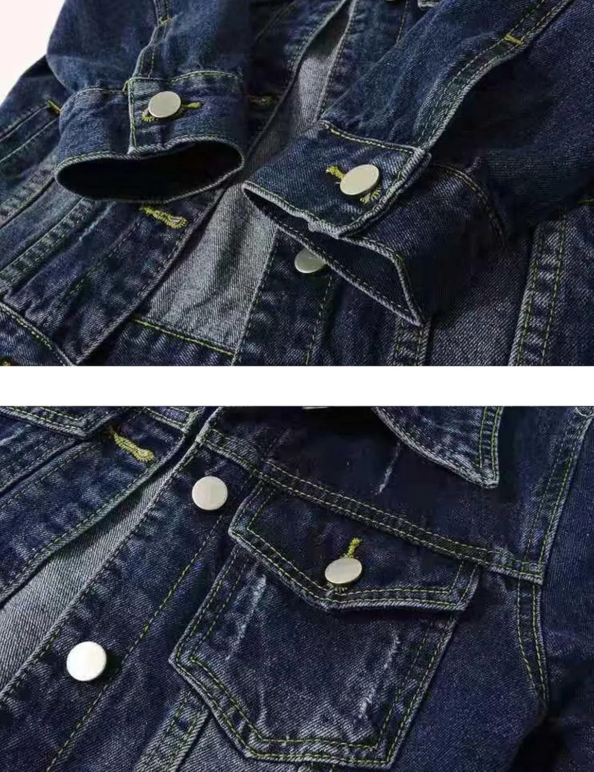 Huang's Women's Classical 3/4 Short Sleeves Button Front Light Wash Denim Jacket