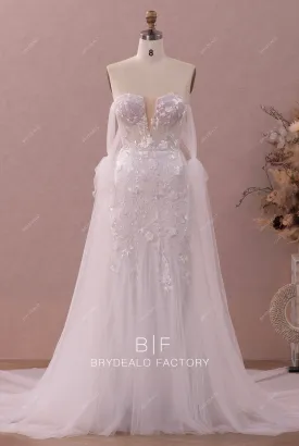 Illusion Corset V-cut Modern 3D Lace Tulle Overskirt Wedding Dress