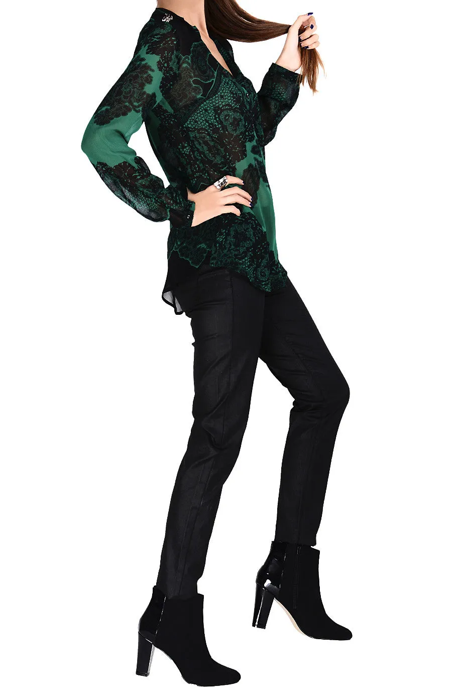 JAEDA Emerald Sheer Paisley Top