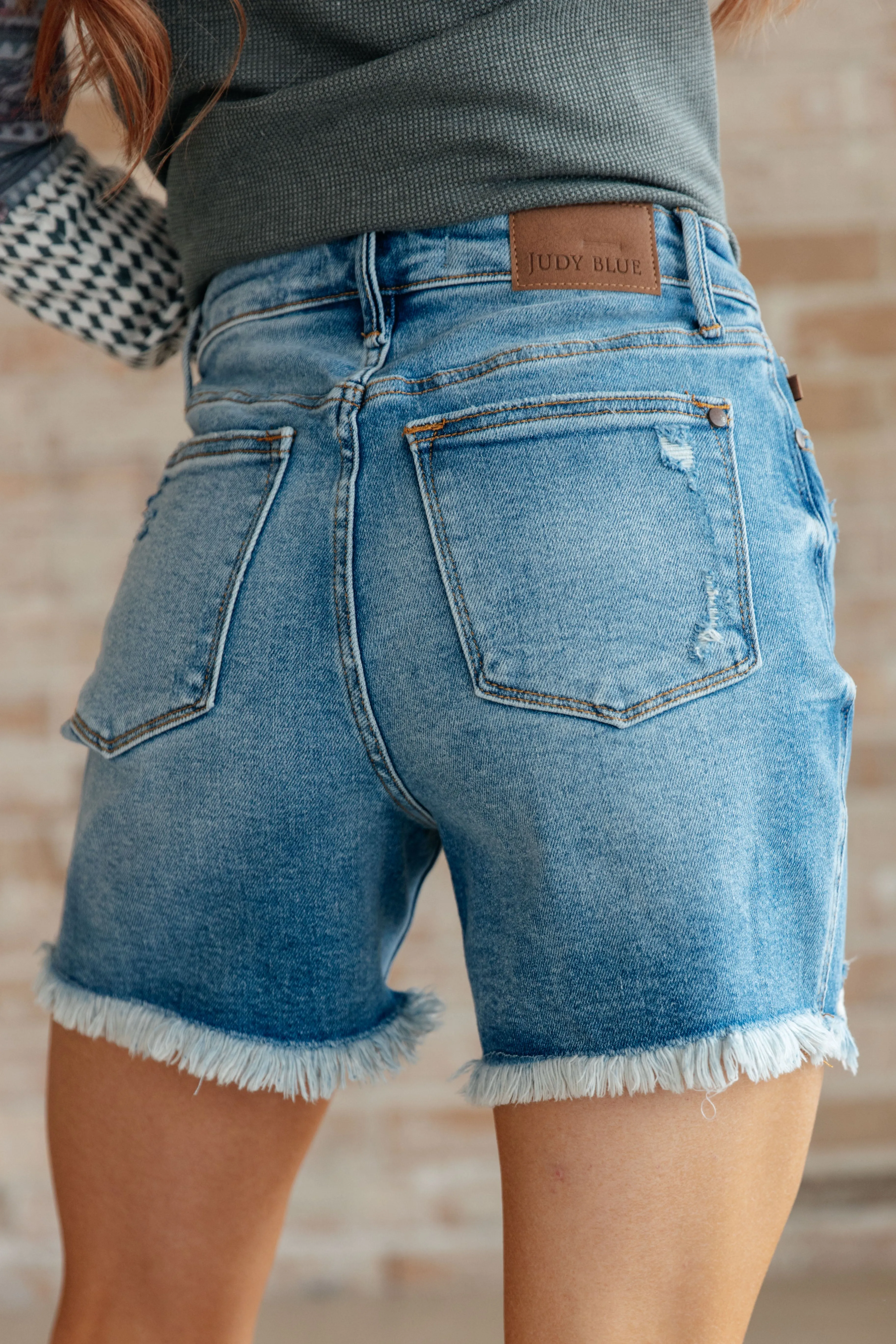 Judy Blue High Rise Rigid Magic Button Fly Cutoff Shorts 150253