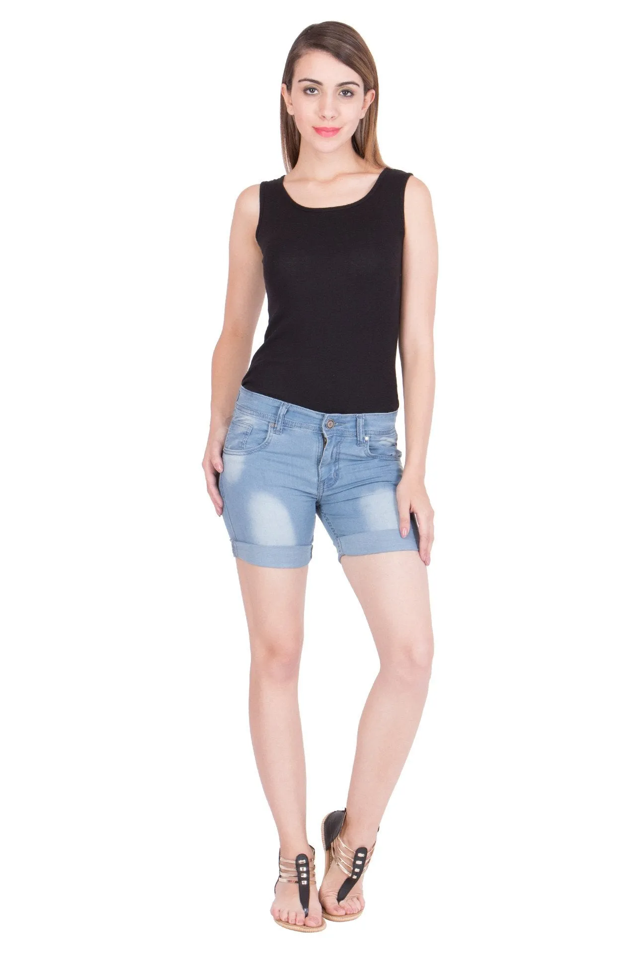 Kopyneko Women's Denim Light Blue Shorts