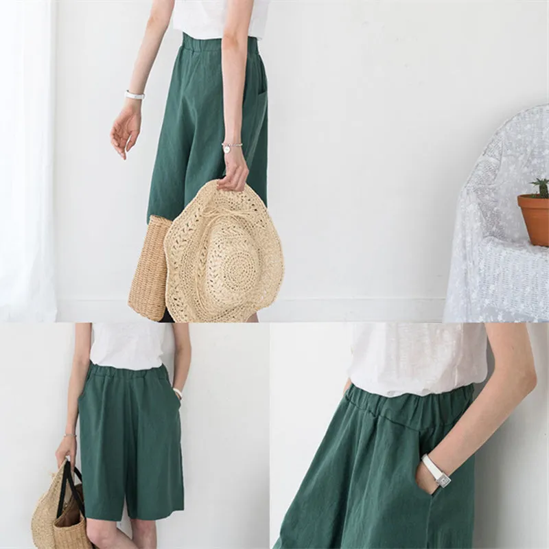 Lady Big Size Summer Shorts Women Wide Leg Trousers Elastic Waist Short Pants