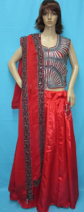 Lehenga 7557 Red Silk Lehenga Choli Indian Cocktail Bridal Wear Shieno Sarees