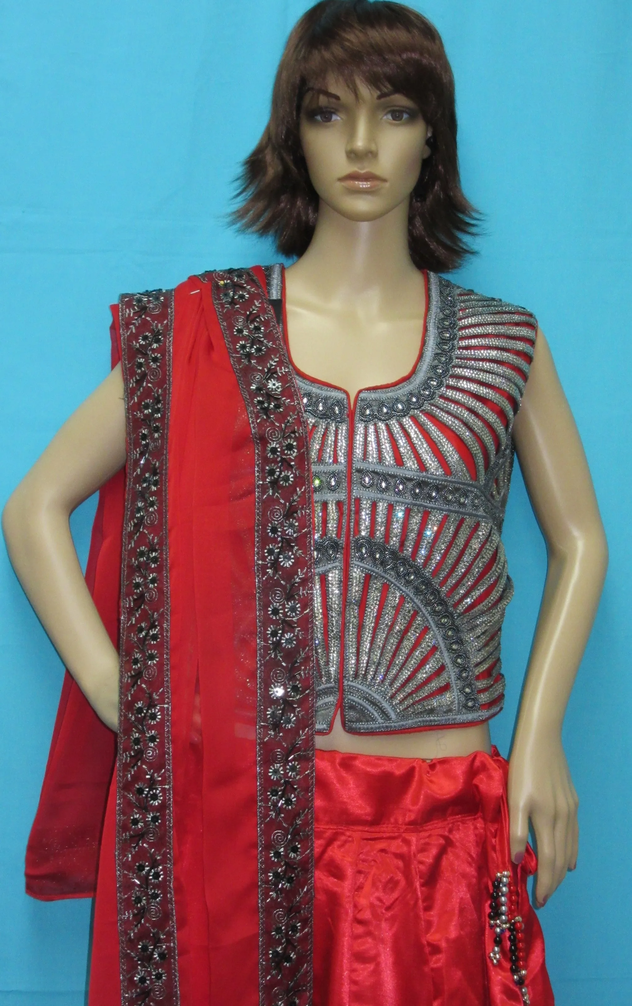 Lehenga 7557 Red Silk Lehenga Choli Indian Cocktail Bridal Wear Shieno Sarees
