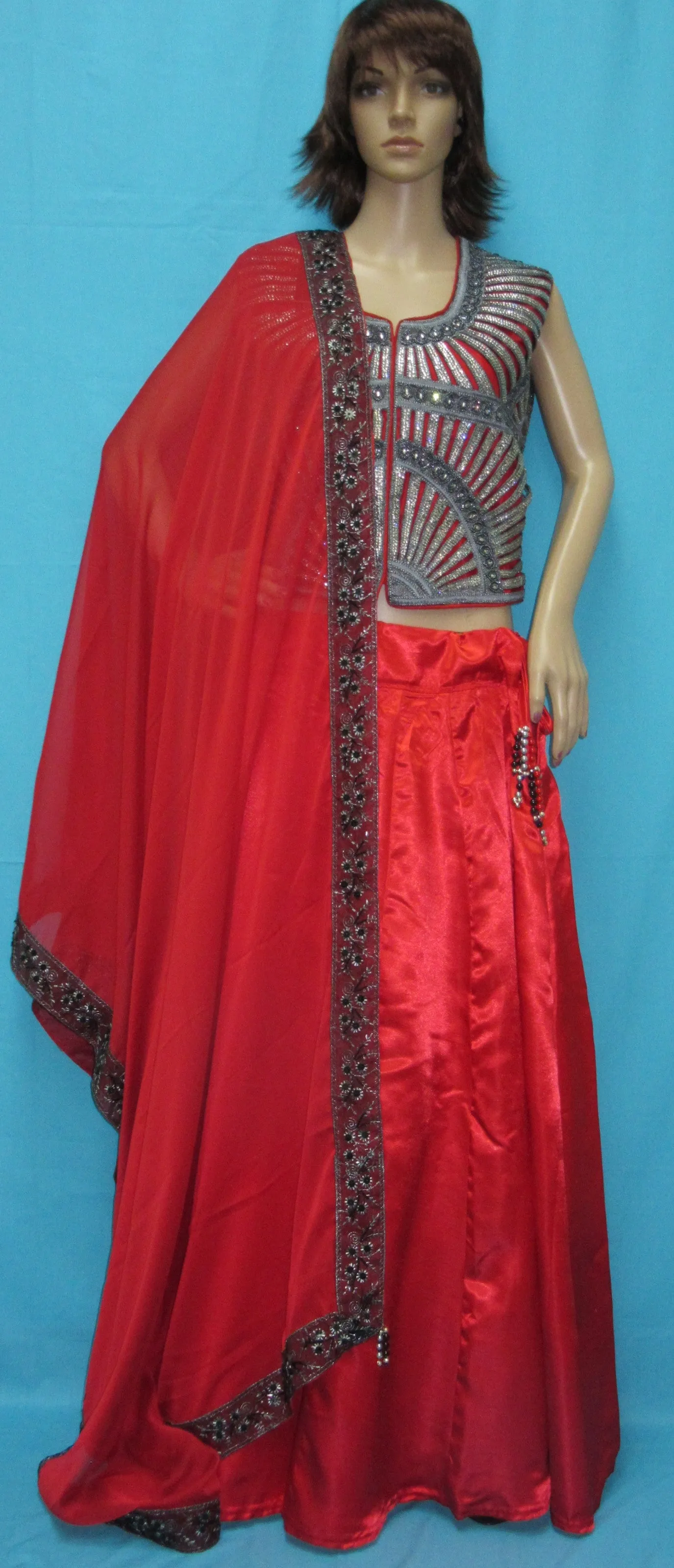 Lehenga 7557 Red Silk Lehenga Choli Indian Cocktail Bridal Wear Shieno Sarees