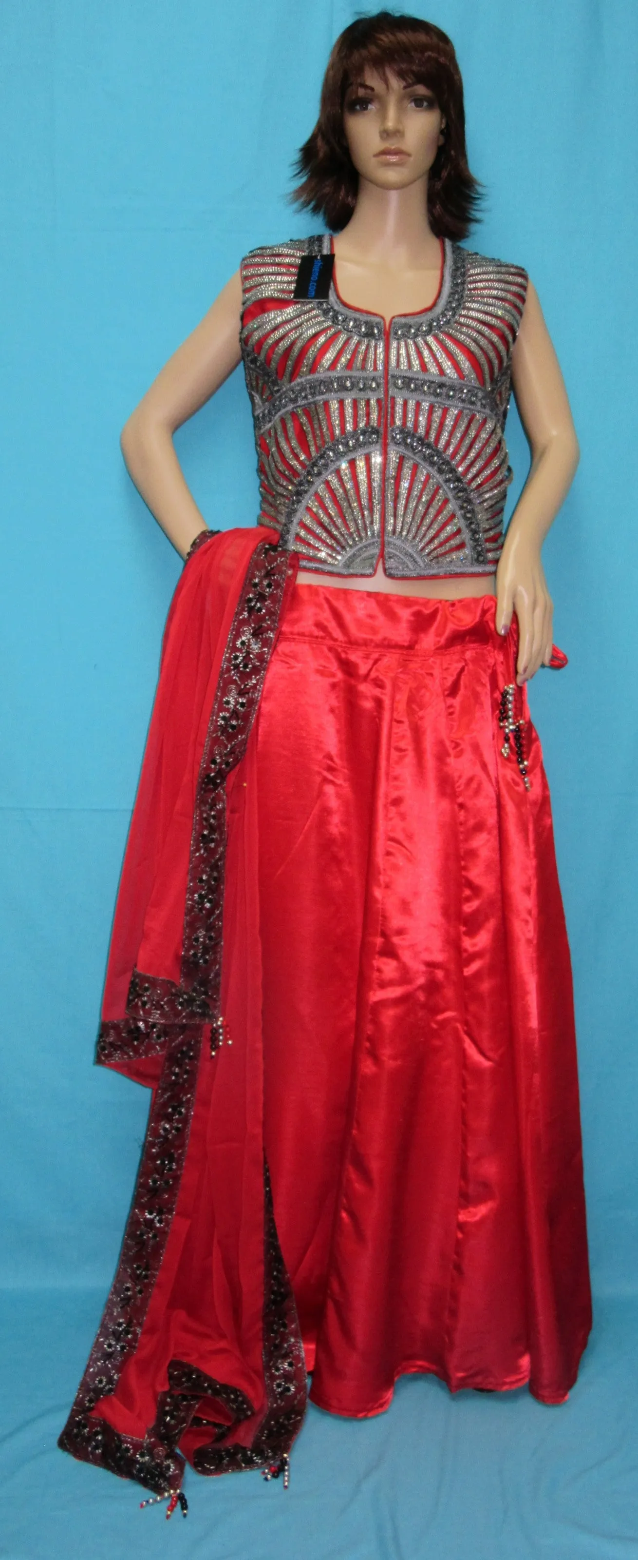 Lehenga 7557 Red Silk Lehenga Choli Indian Cocktail Bridal Wear Shieno Sarees