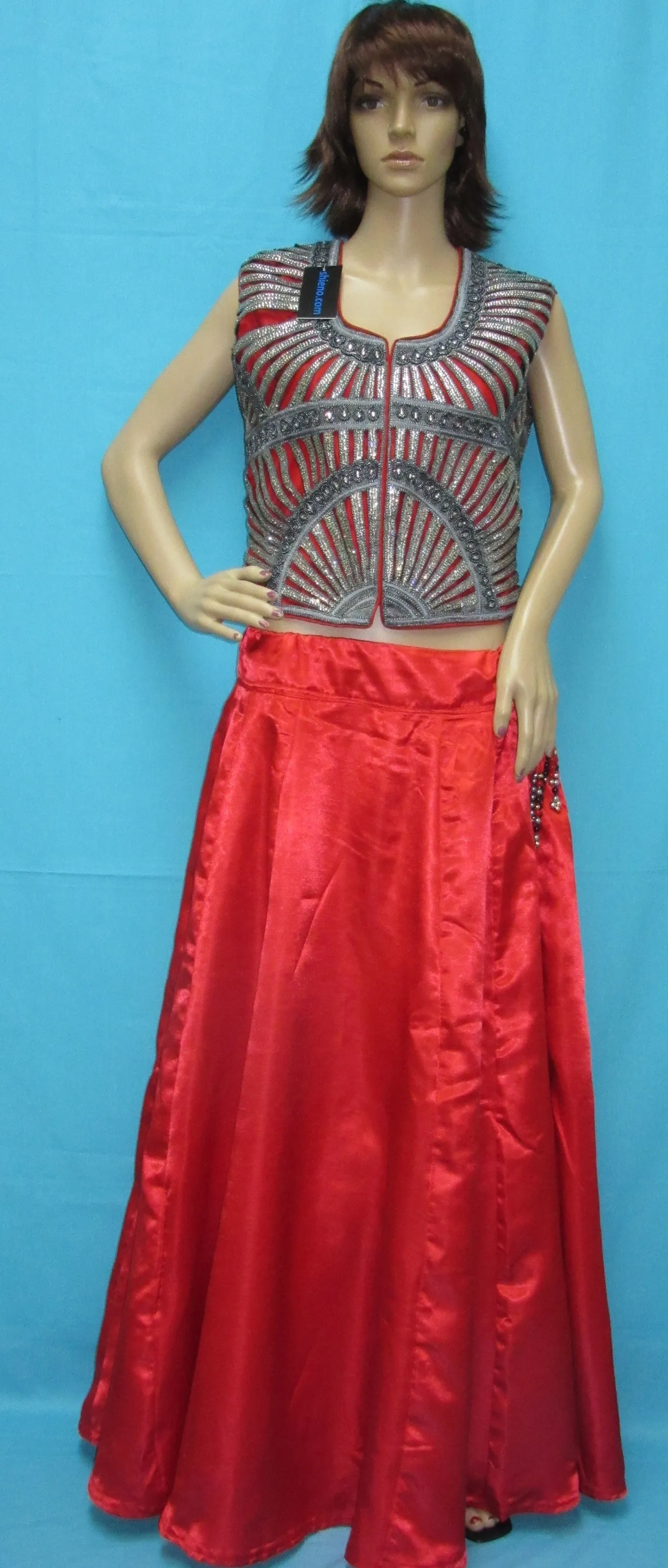 Lehenga 7557 Red Silk Lehenga Choli Indian Cocktail Bridal Wear Shieno Sarees
