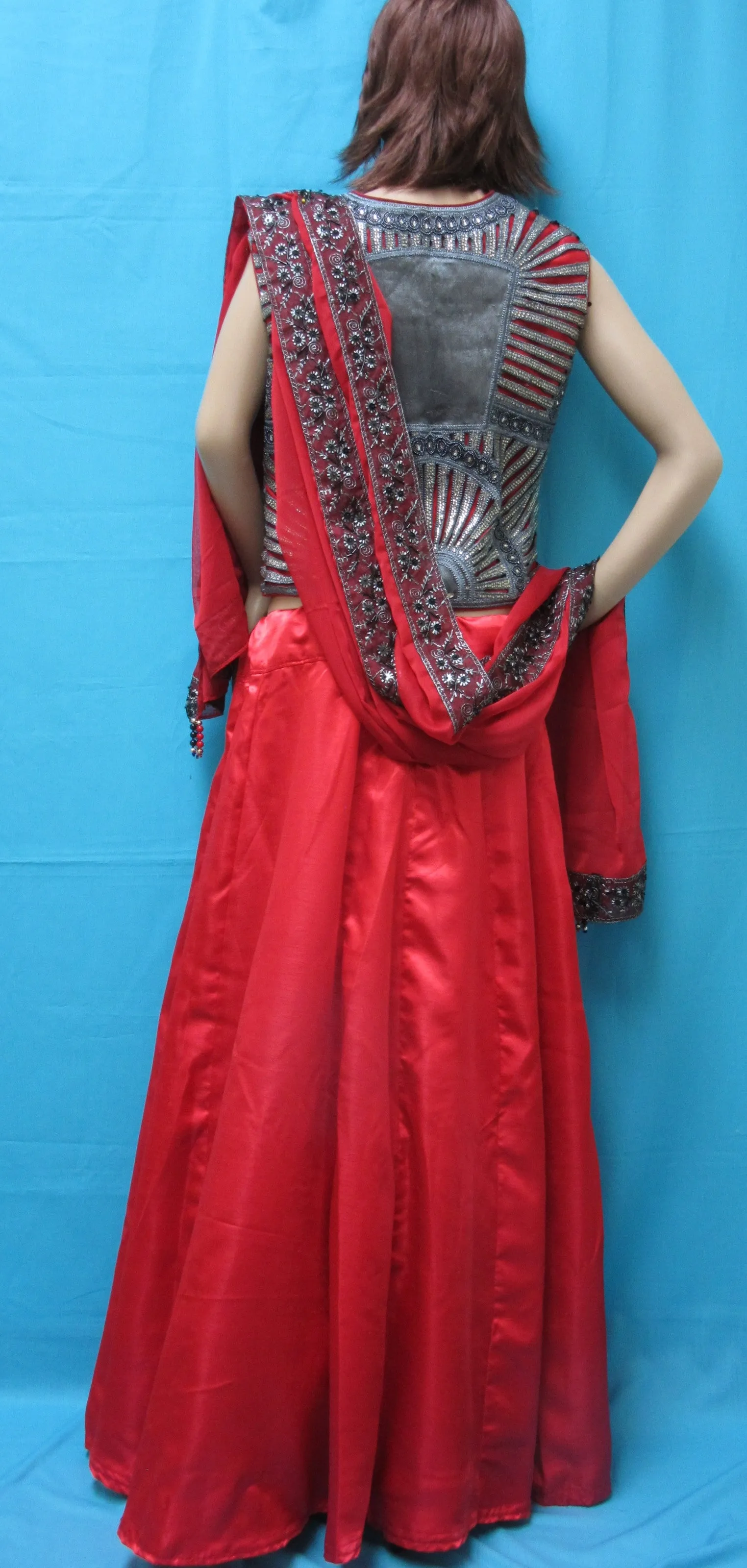 Lehenga 7557 Red Silk Lehenga Choli Indian Cocktail Bridal Wear Shieno Sarees
