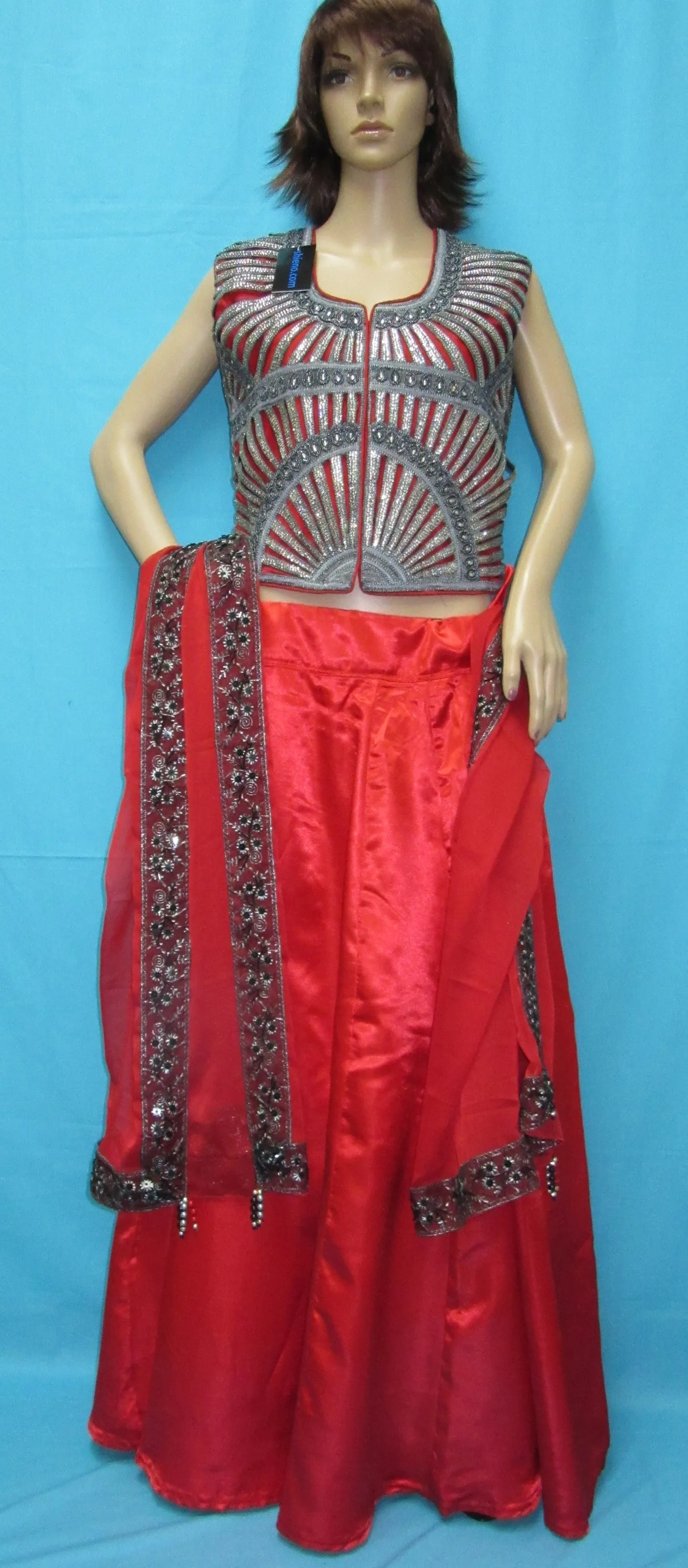 Lehenga 7557 Red Silk Lehenga Choli Indian Cocktail Bridal Wear Shieno Sarees