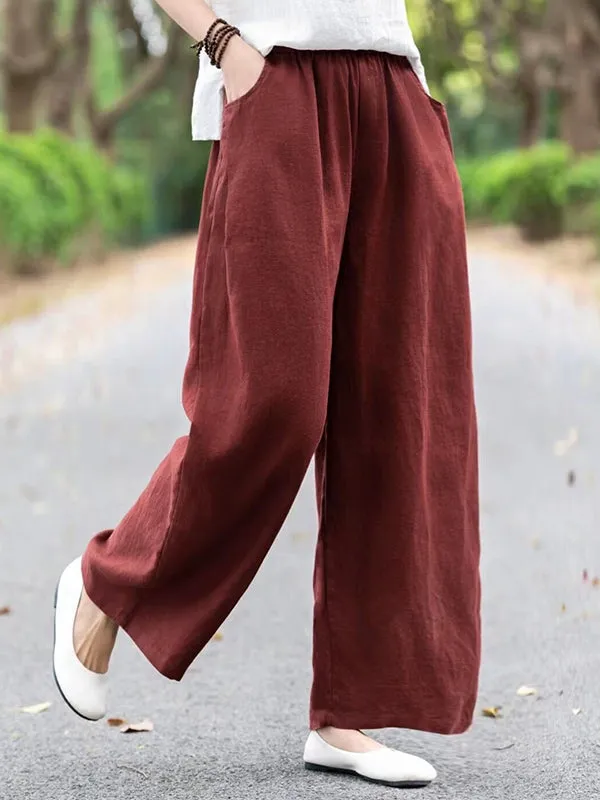 Loose Wide Leg Elasticity Solid Color Casual Pants Bottoms Trousers