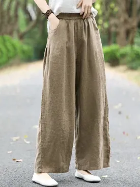 Loose Wide Leg Elasticity Solid Color Casual Pants Bottoms Trousers