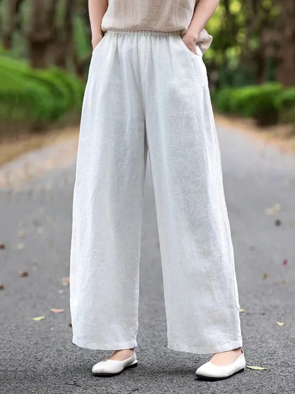Loose Wide Leg Elasticity Solid Color Casual Pants Bottoms Trousers