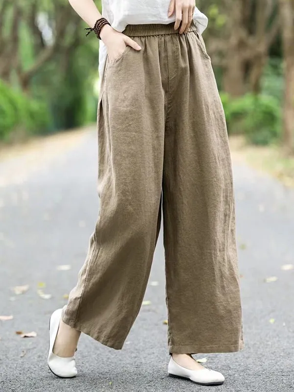 Loose Wide Leg Elasticity Solid Color Casual Pants Bottoms Trousers