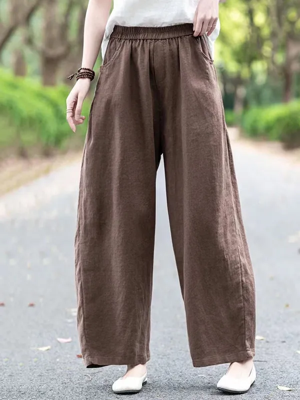 Loose Wide Leg Elasticity Solid Color Casual Pants Bottoms Trousers