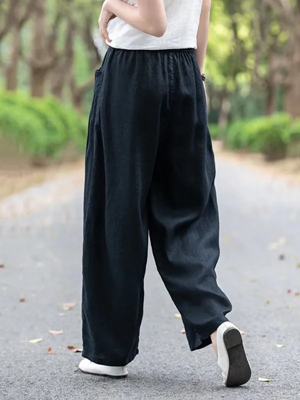 Loose Wide Leg Elasticity Solid Color Casual Pants Bottoms Trousers