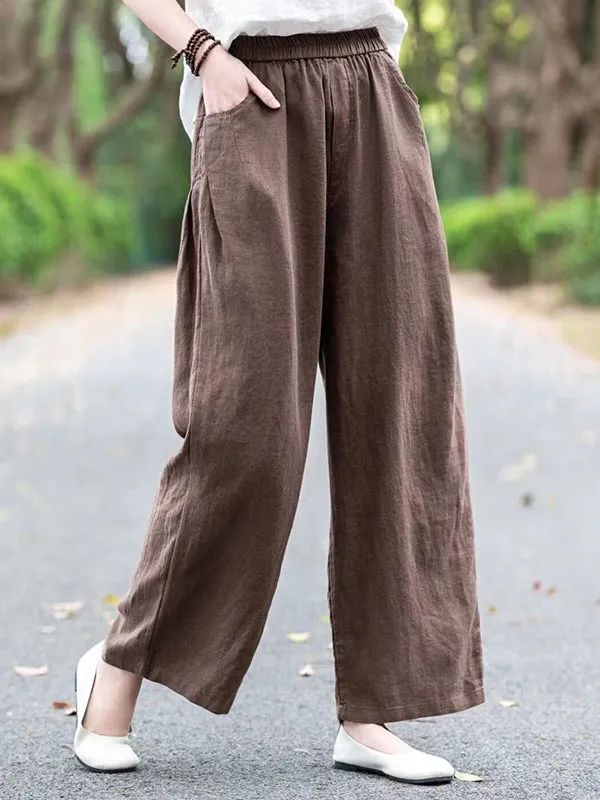 Loose Wide Leg Elasticity Solid Color Casual Pants Bottoms Trousers