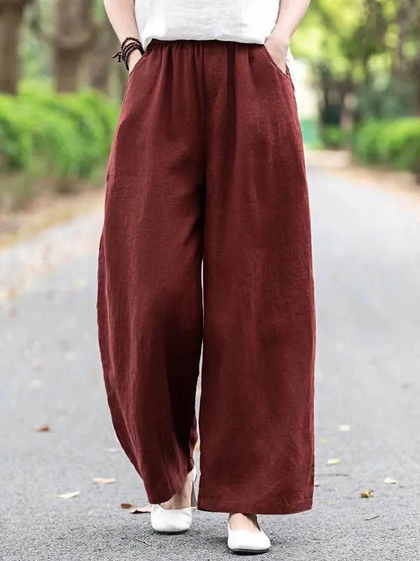 Loose Wide Leg Elasticity Solid Color Casual Pants Bottoms Trousers