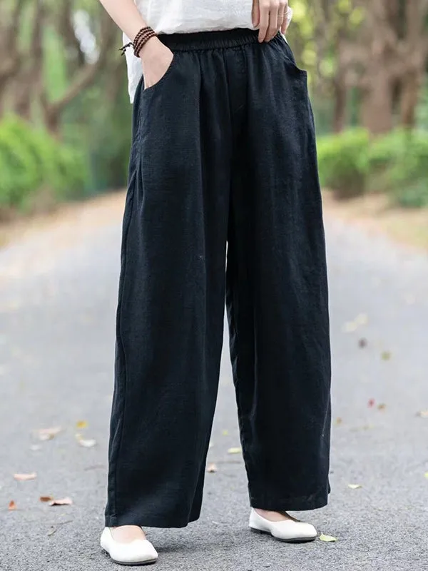 Loose Wide Leg Elasticity Solid Color Casual Pants Bottoms Trousers