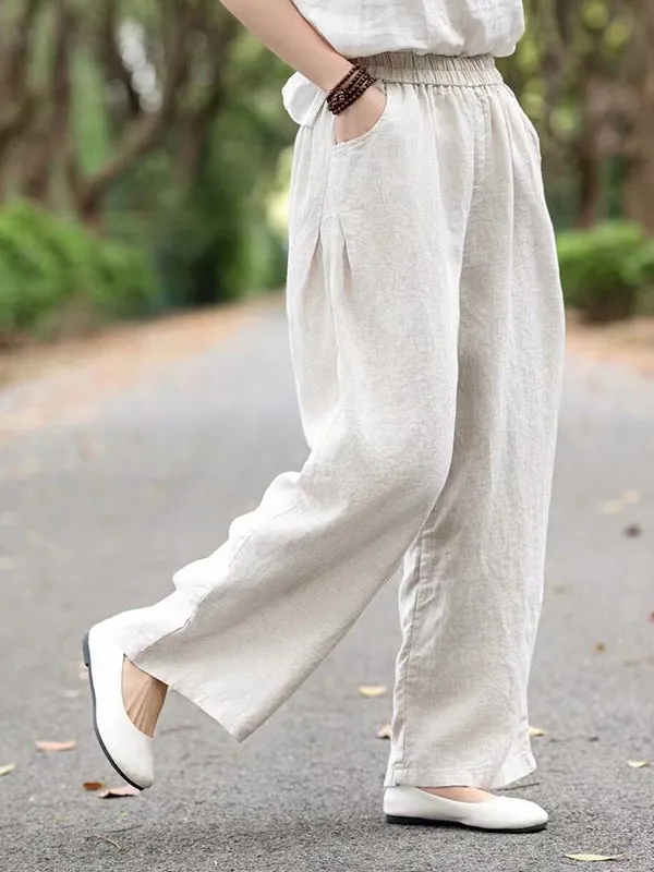 Loose Wide Leg Elasticity Solid Color Casual Pants Bottoms Trousers