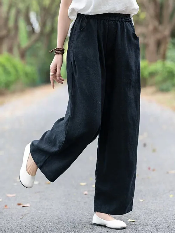 Loose Wide Leg Elasticity Solid Color Casual Pants Bottoms Trousers