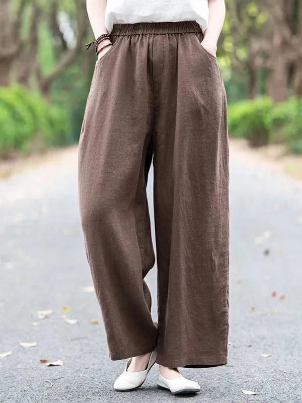 Loose Wide Leg Elasticity Solid Color Casual Pants Bottoms Trousers