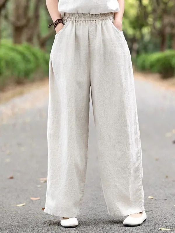 Loose Wide Leg Elasticity Solid Color Casual Pants Bottoms Trousers