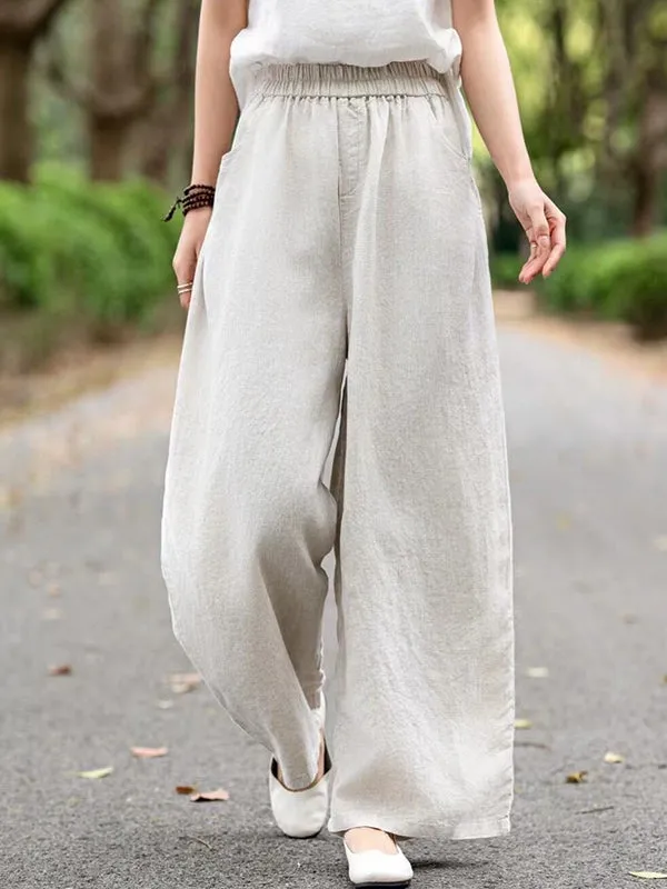 Loose Wide Leg Elasticity Solid Color Casual Pants Bottoms Trousers