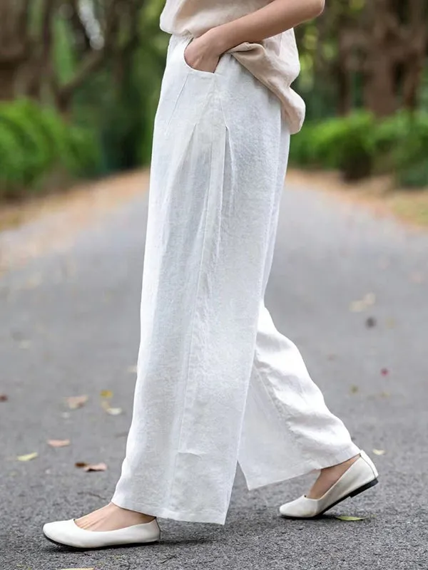 Loose Wide Leg Elasticity Solid Color Casual Pants Bottoms Trousers